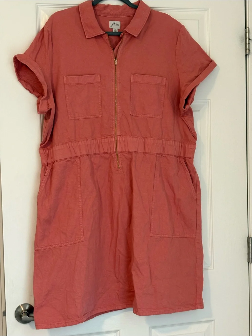 EUC - J. Crew Coral Zip-Up Utility Shirt Dress
